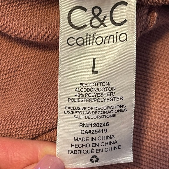 C&C California Cotton Terry Crochet Rust Rose Pullover Sweatshirt Top L - Picture 3 of 6